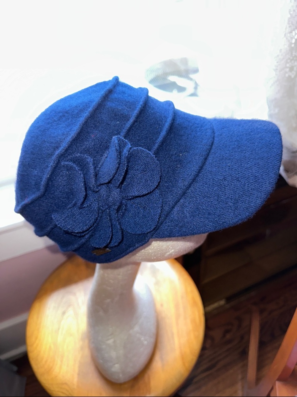 betmar Navy Wool‎ Floral Accent Cap